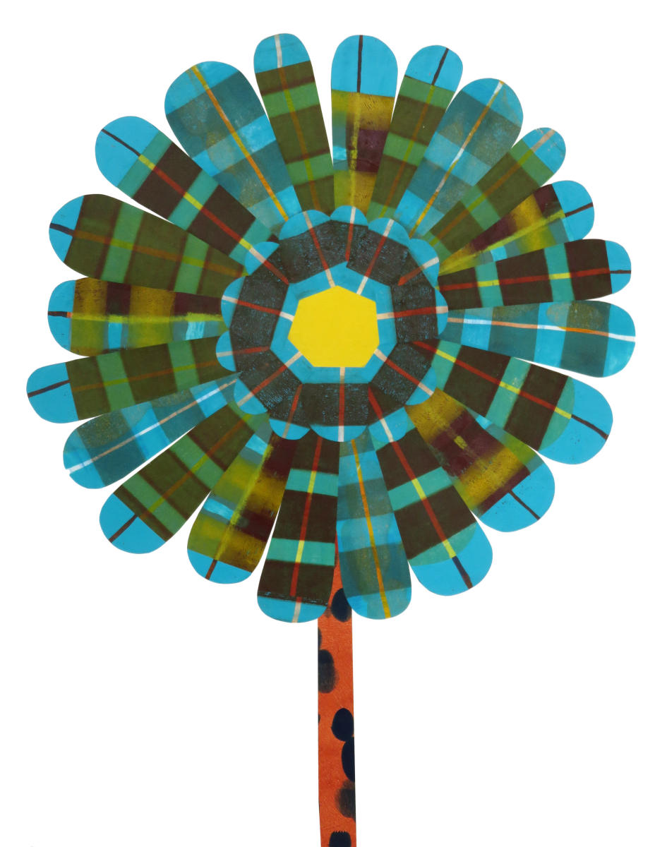 Teal Plaid Blossom 2, 2025
acrylic collage on paper
28" x 22"