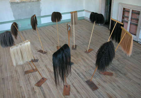 Coven, 1994
wood, human hair
dimensions variable