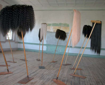 Coven, 1994
wood, human hair
dimensions variable